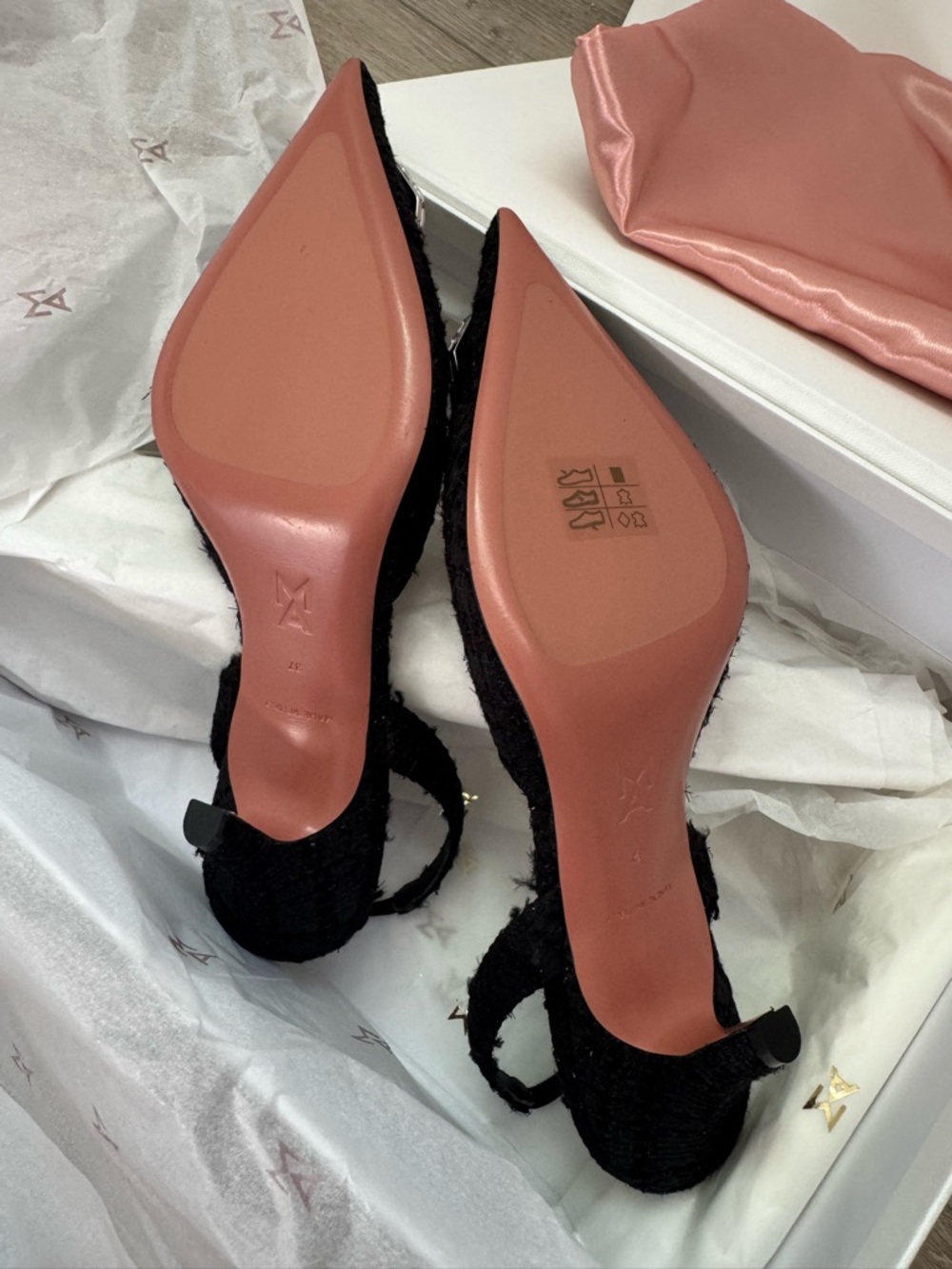 Amina Muaddi Camellia Slingback Pointed-Toe Heels with Crystal Buckle - Picture 7 of 10